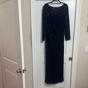 Lauren Ralph Lauren Evening Navy Sequin Long Sleeve Dress